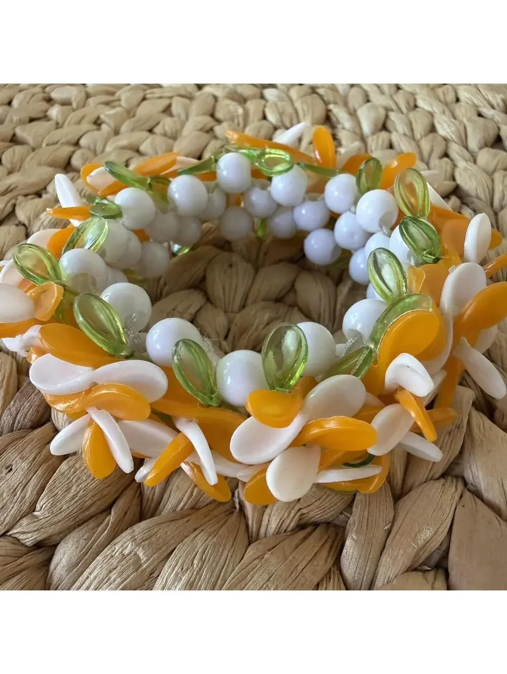 Vintage Orange Sherbet Lei Necklace + Bracelet Set